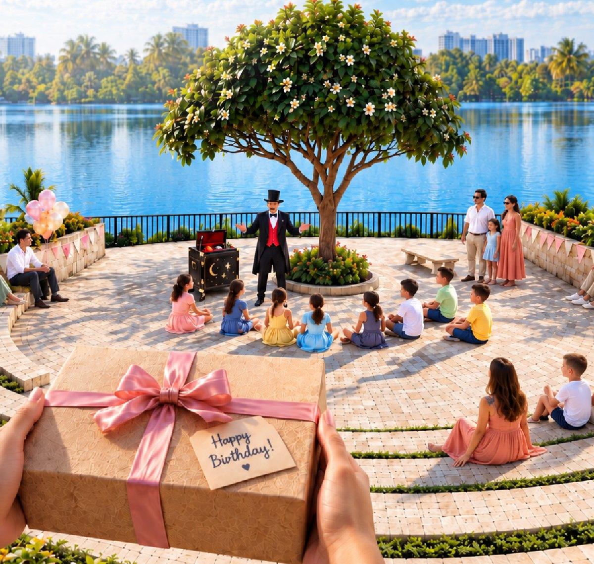 Birthday celebration at the lakeside amphitheatre
